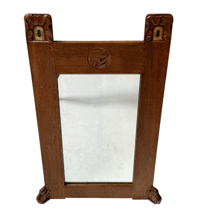 Arts & Crafts Wall Mirror with Hand-Carved Frogs by Kobus de Graaff, 1900s